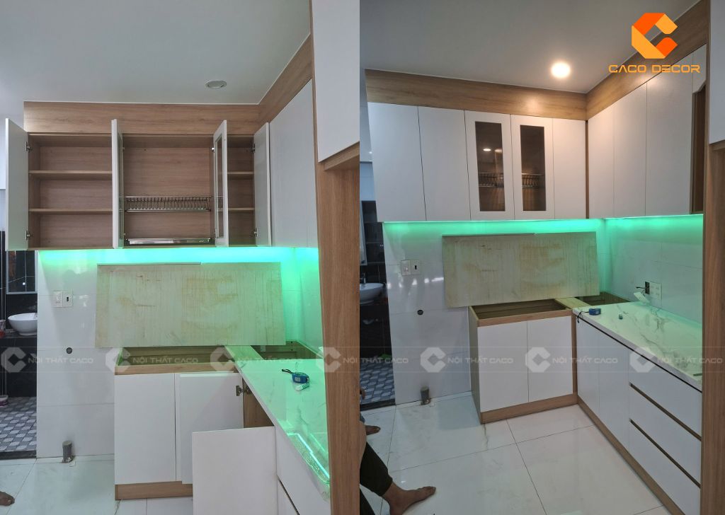 Hình chụp thực tế tủ bếp bàn giao tại nhà chị Khuê