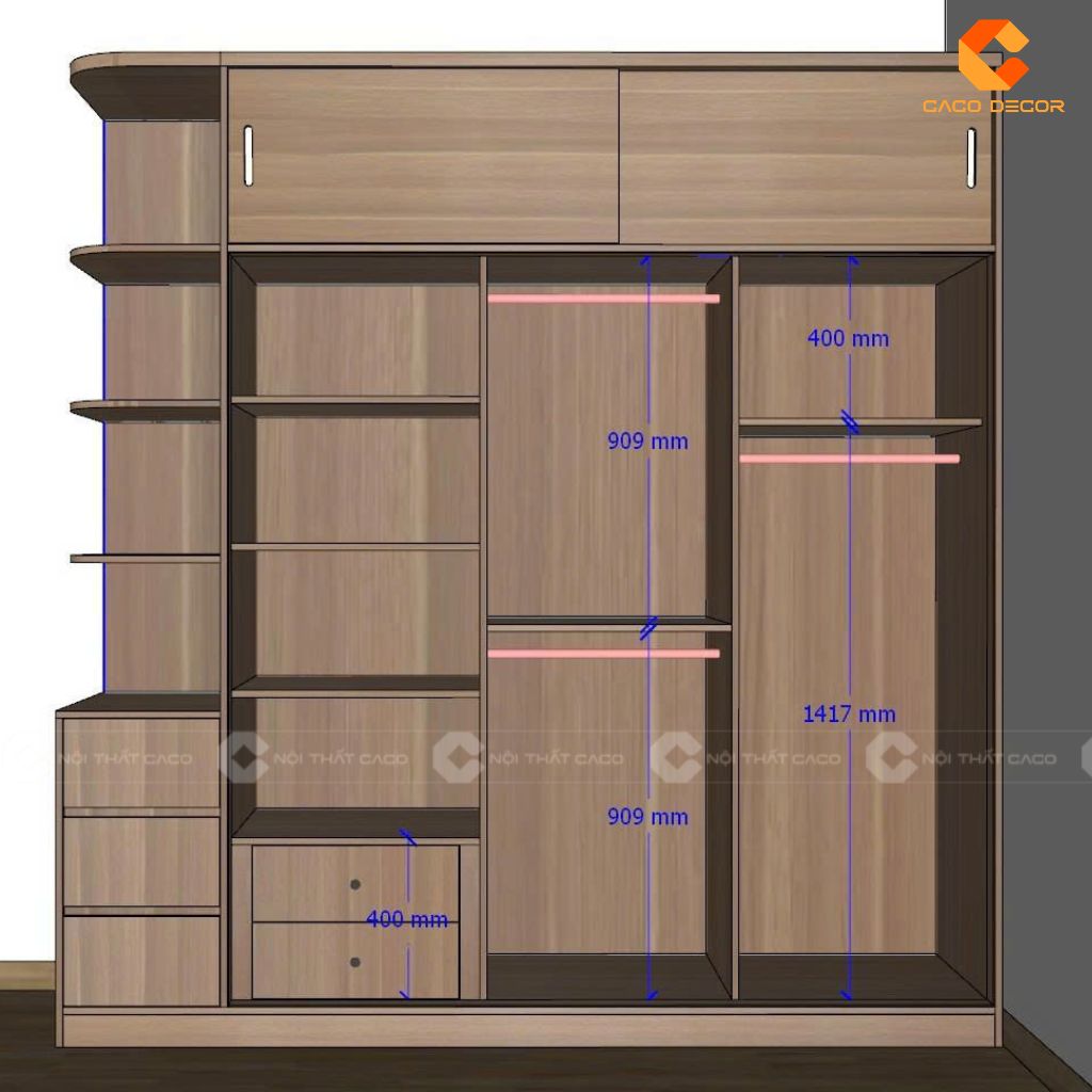 Hình thiết kế 3D tủ quần áo gỗ MDF tại nhà anh Dũng