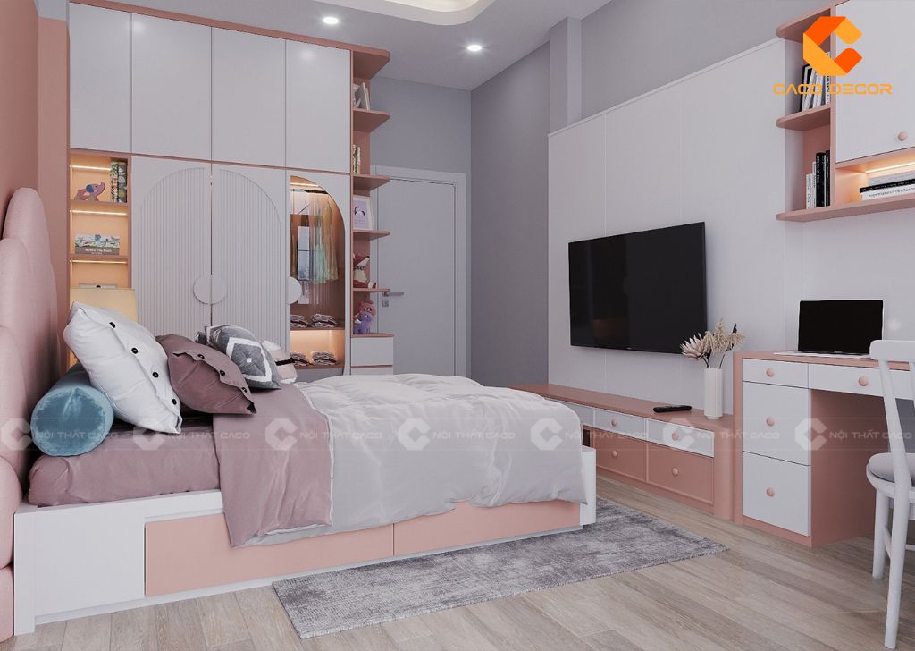 Phòng Ngủ Trẻ Em PNTE077 Màu Hồng Đáng Yêu 2
