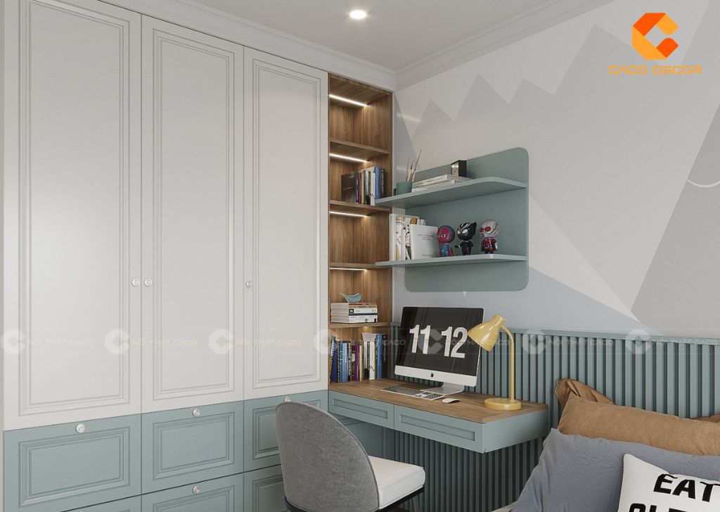 Hệ bàn học và tủ quần áo thiết kề liền khối thông minh