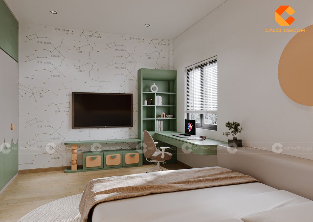 Thiết kế bàn học liền hệ kệ trang trí tối ưu không gian