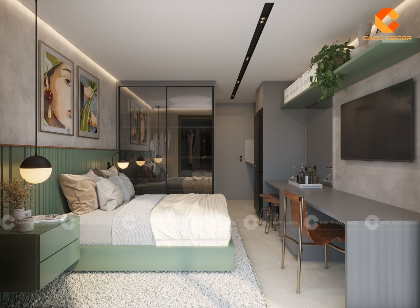 Mẫu thiết kế phòng ngủ căn hộ studio