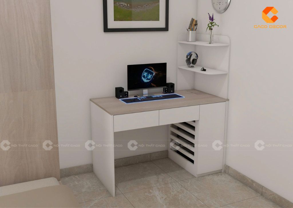 Thiết kế bàn làm việc kết hợp kệ trong phòng ngủ
