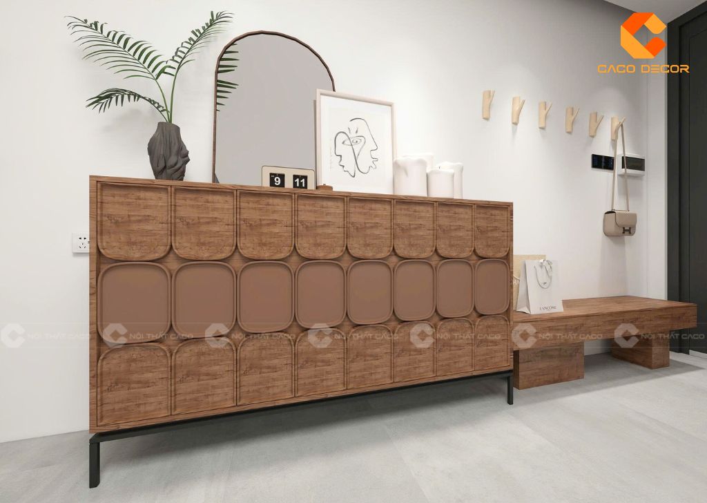 Thiết kế tủ trưng bày phòng khách phong cách Wabi Sabi