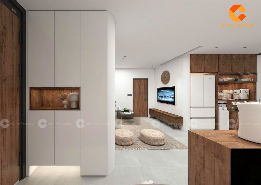 Mẫu thiết kế nội thất phòng khách căn hộ 42m2