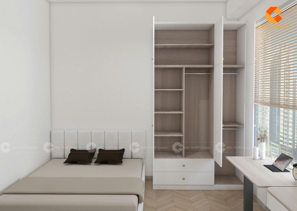 Hệ tủ quần áo kịch trần thiết kế khoang kệ khoa học