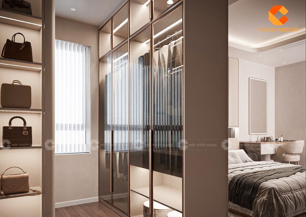 Thiết kế tủ quần áo cánh kính cho phòng ngủ master
