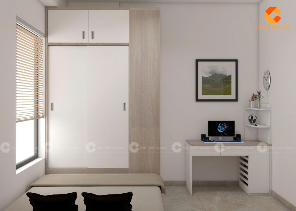 Thiết kế tủ quần áo cửa lùa 2 cánh gỗ công nghiệp MDF