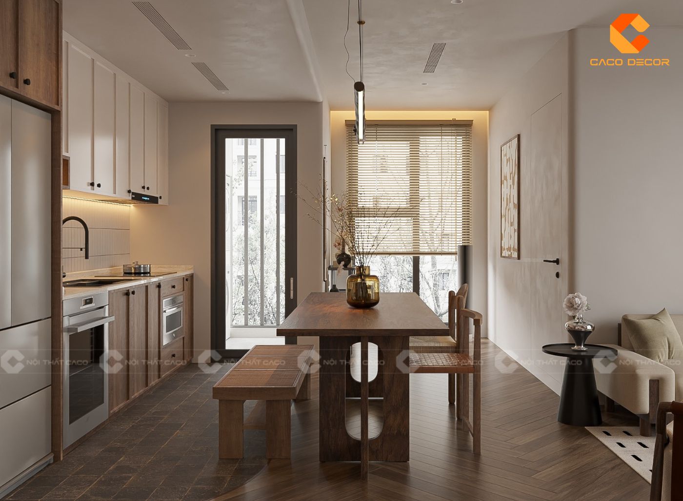 Mẫu thiết kế nội thất chung cư sử dụng gam màu nâu trầm ấm