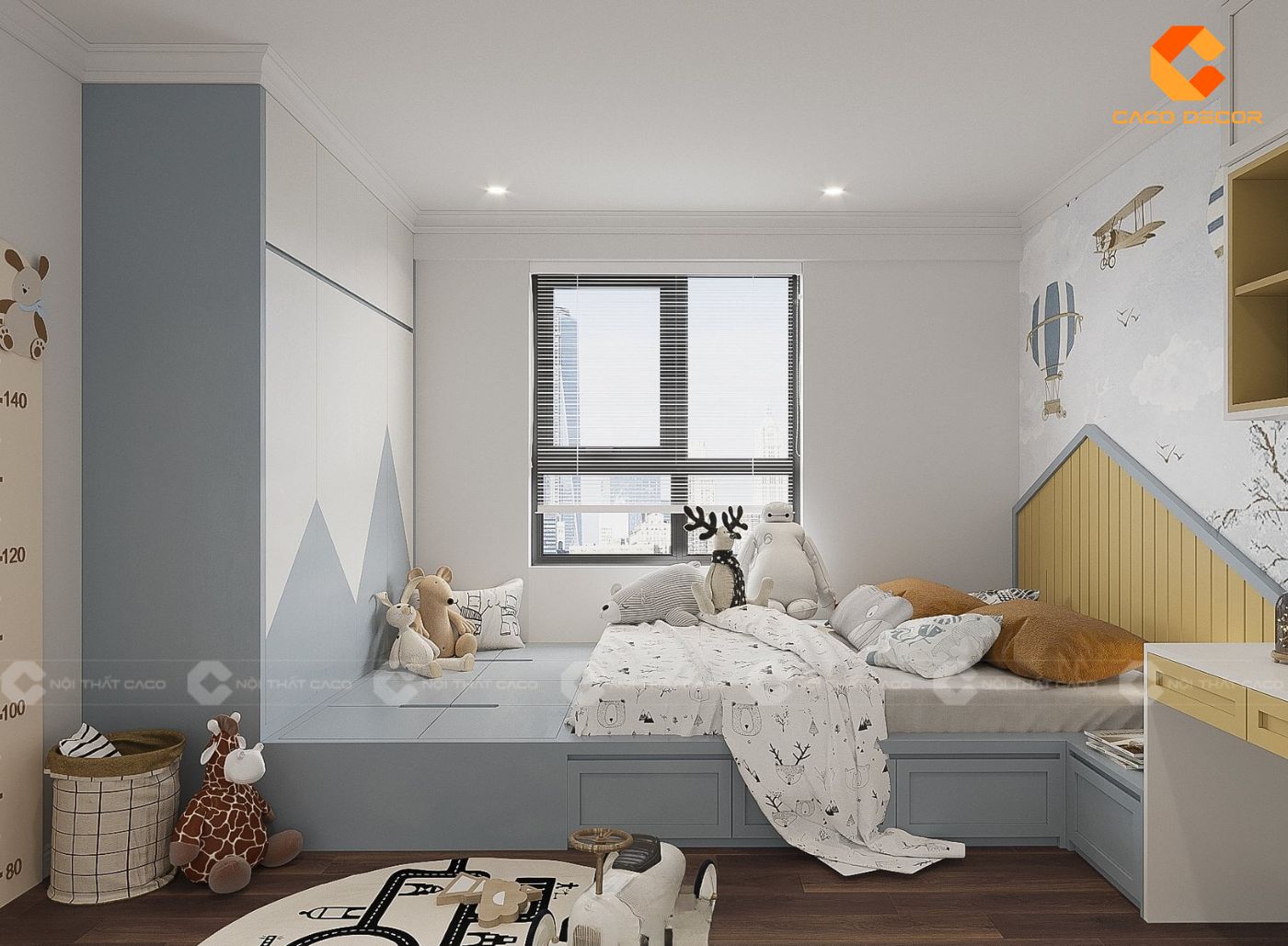 Thiết kế phòng ngủ cho bé với màu xanh cá tính