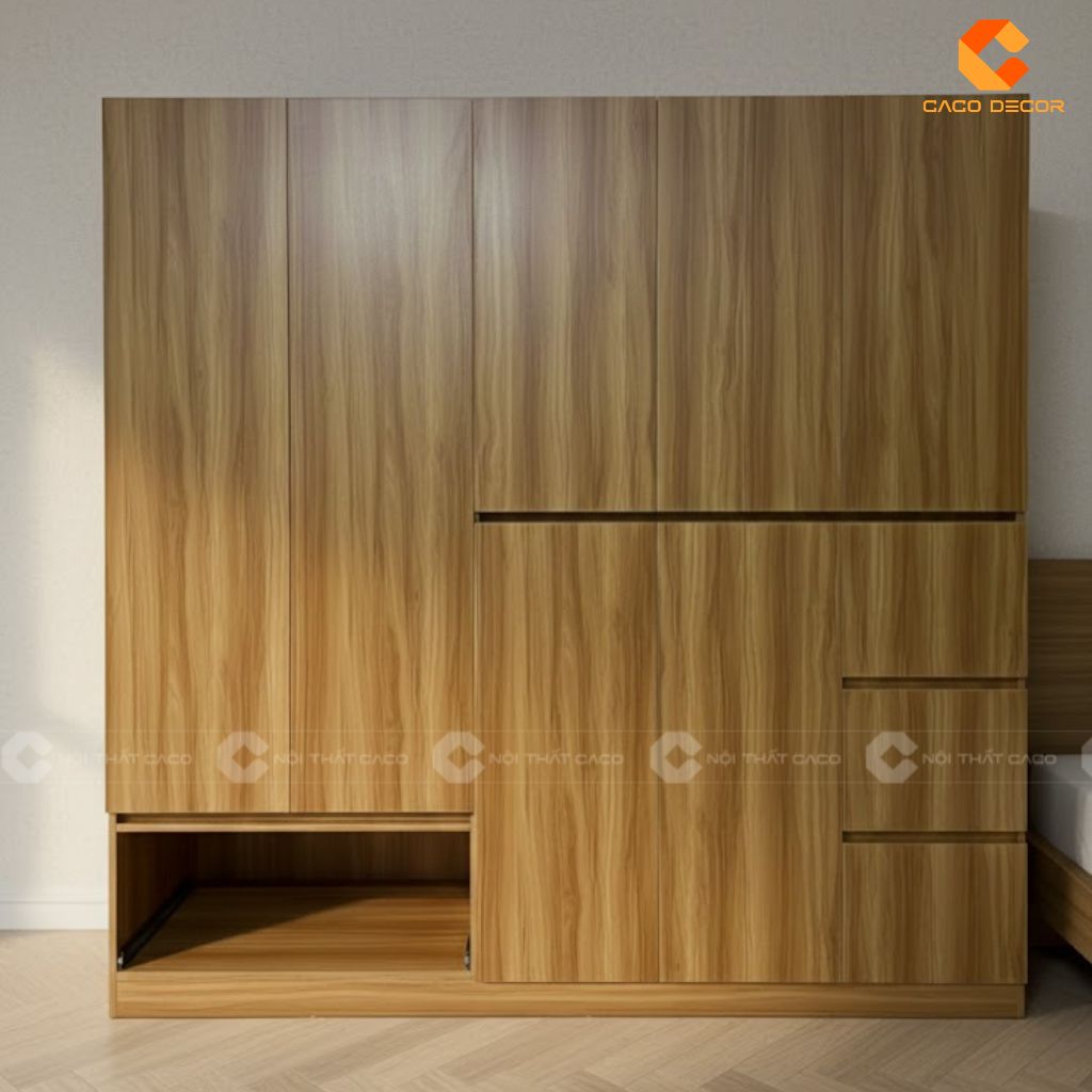 Mẫu thiết kế 3D tủ quần áo gỗ công nghiệp nhà chị Linh