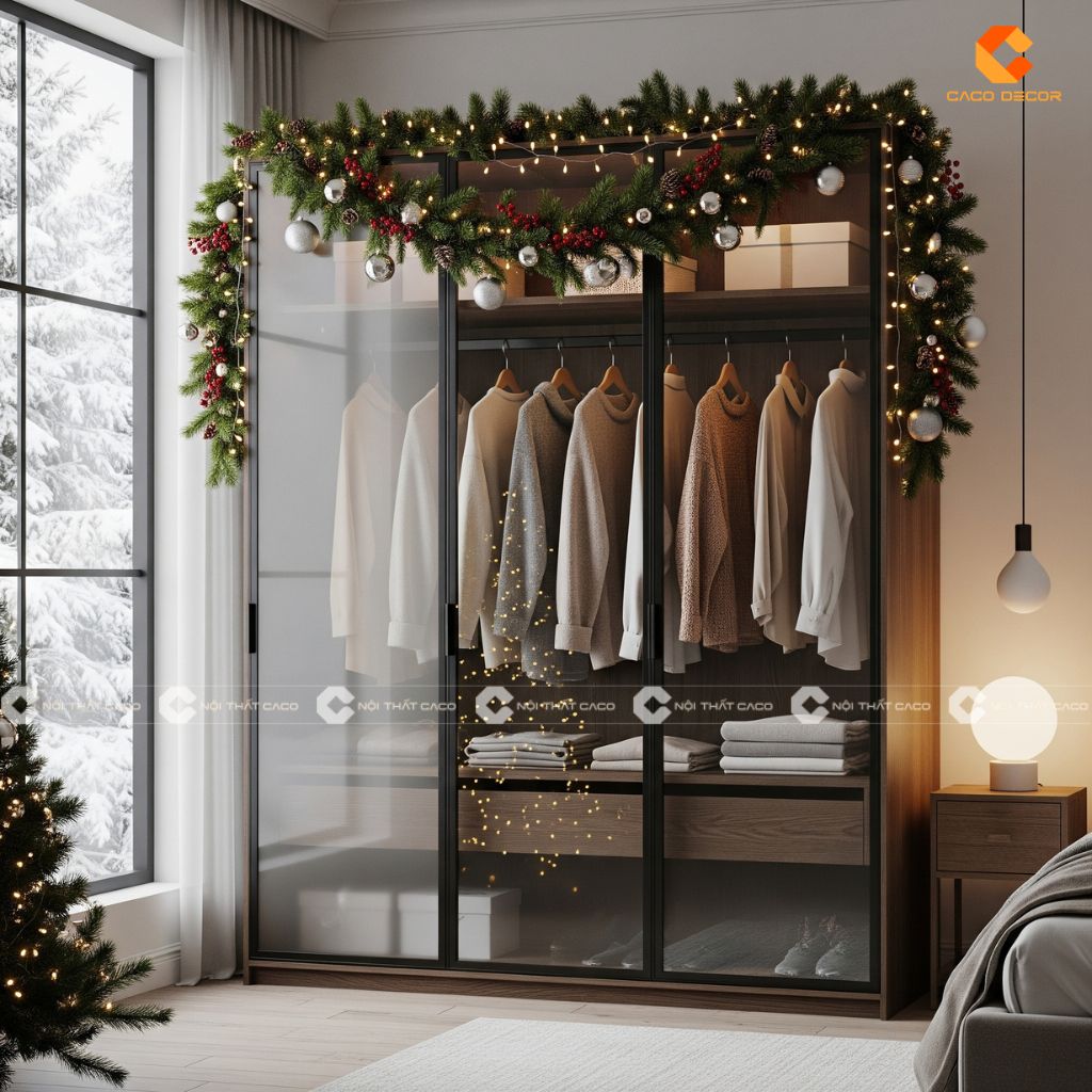 Tủ quần áo cánh kính trang trí noel