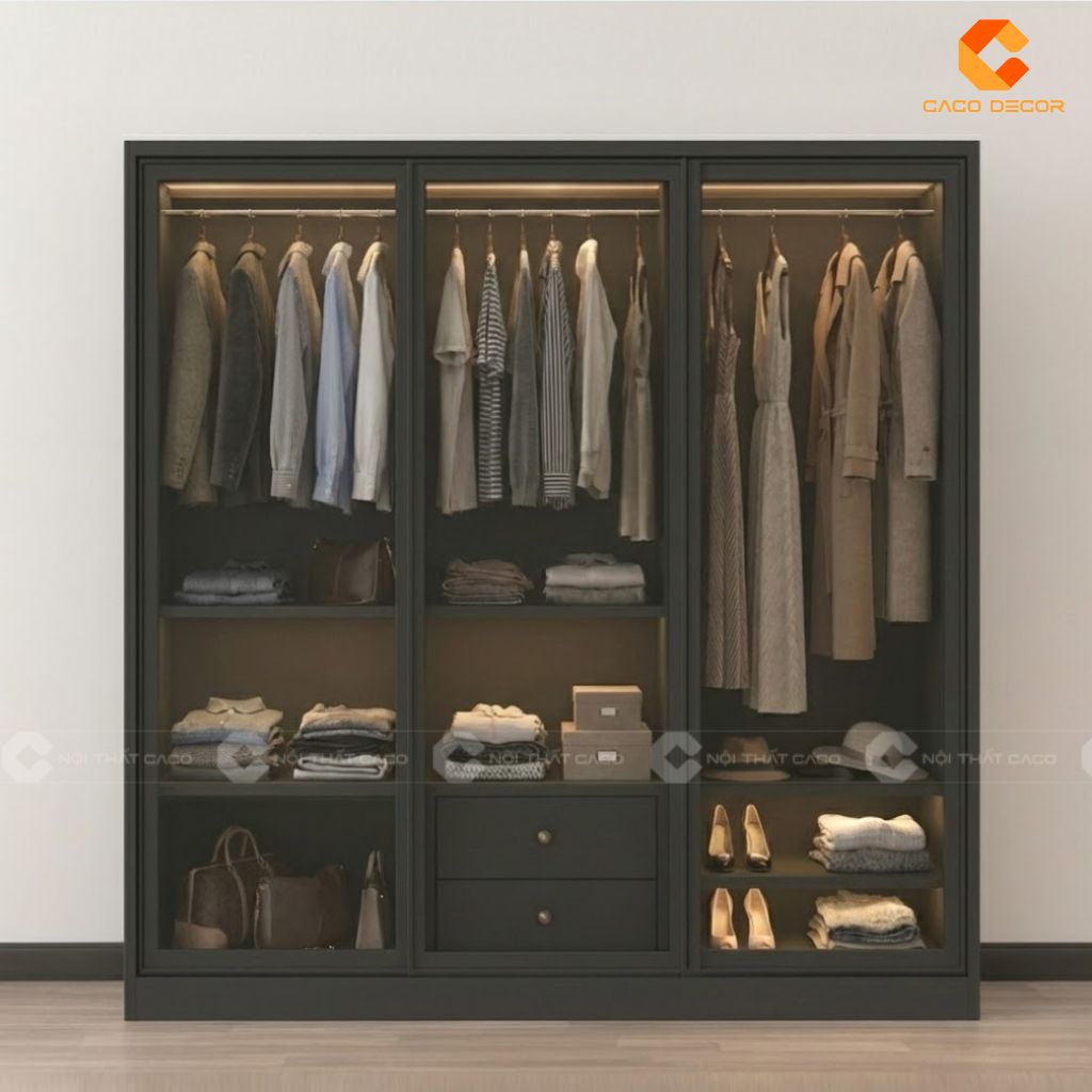 Tủ Quần Áo Cánh Kính TAK093 Khung Nhôm Có LED 1
