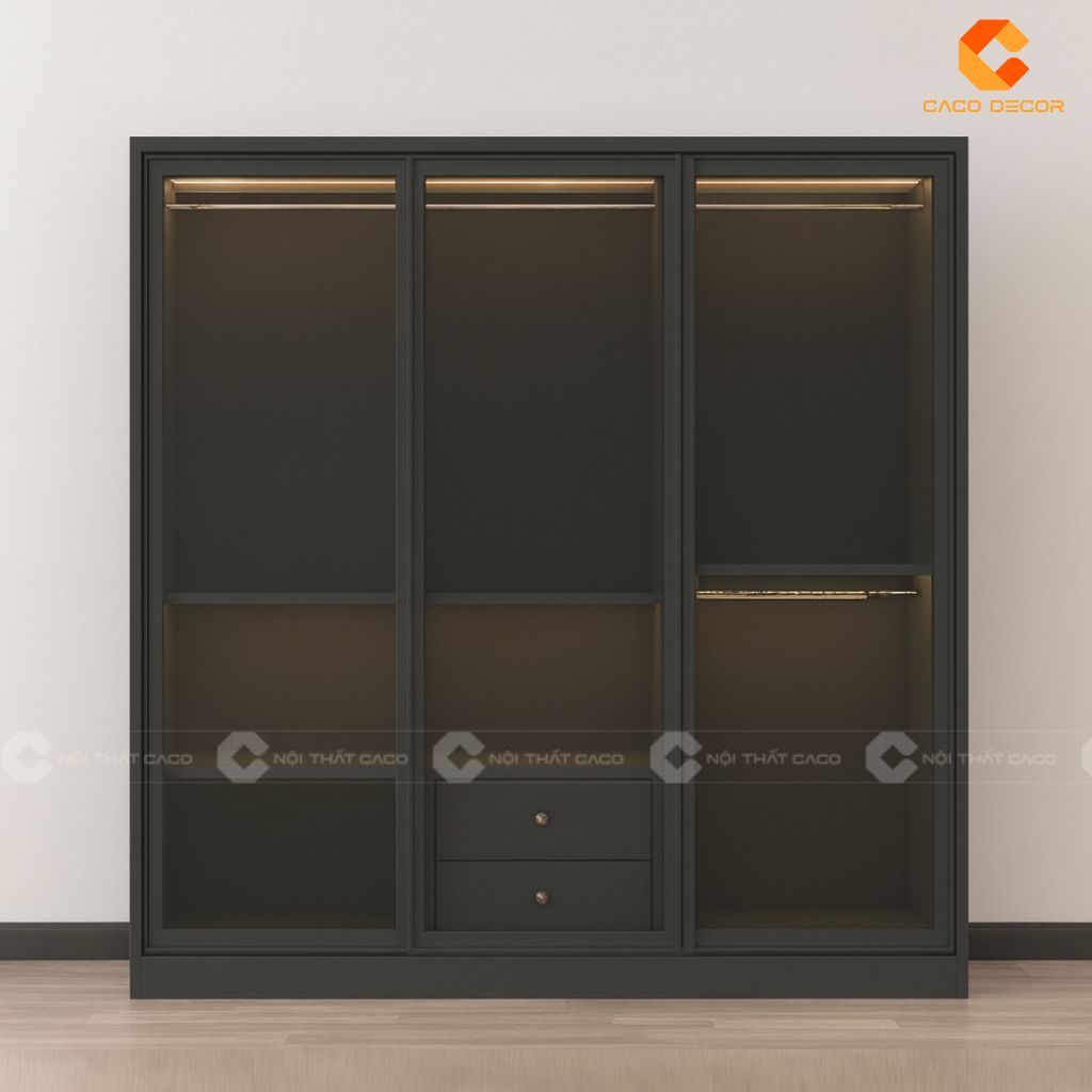Tủ Quần Áo Cánh Kính TAK093 Khung Nhôm Có LED 3