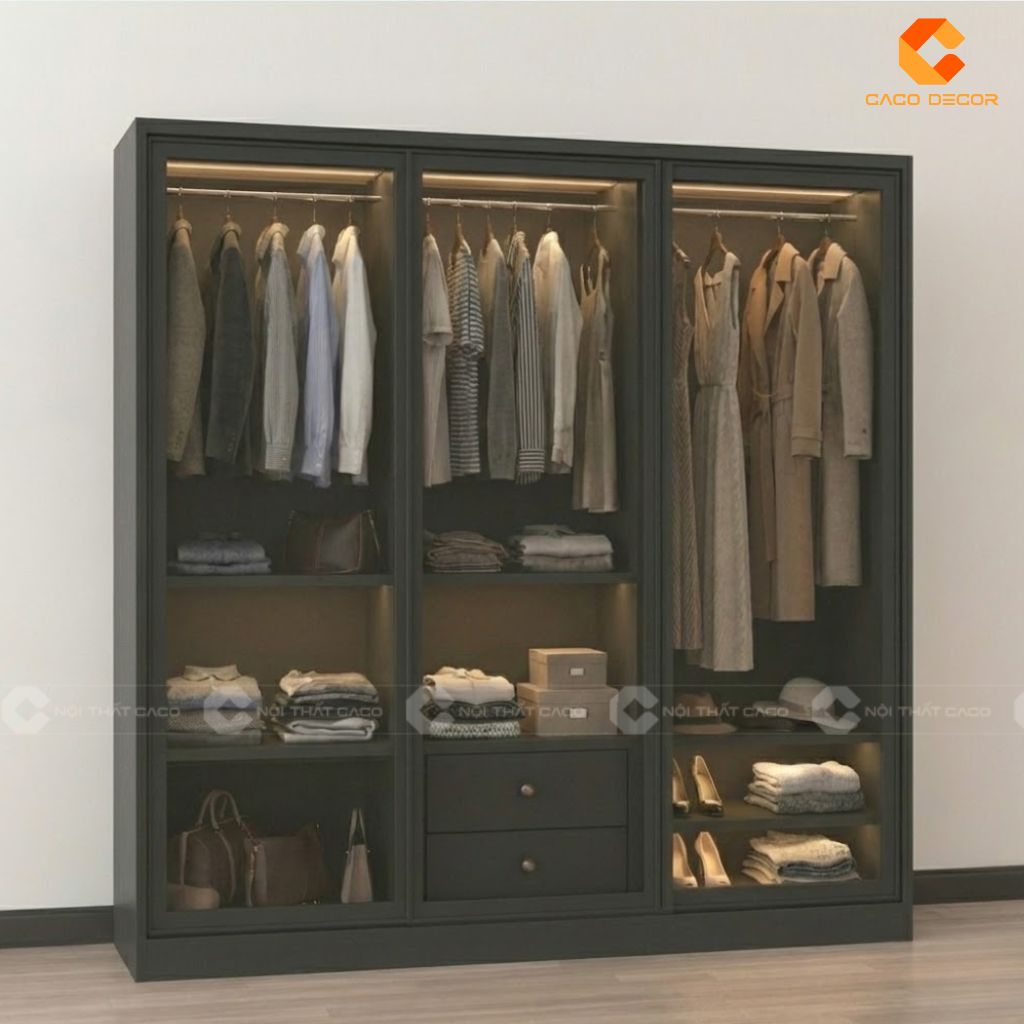 Tủ Quần Áo Cánh Kính TAK093 Khung Nhôm Có LED 2