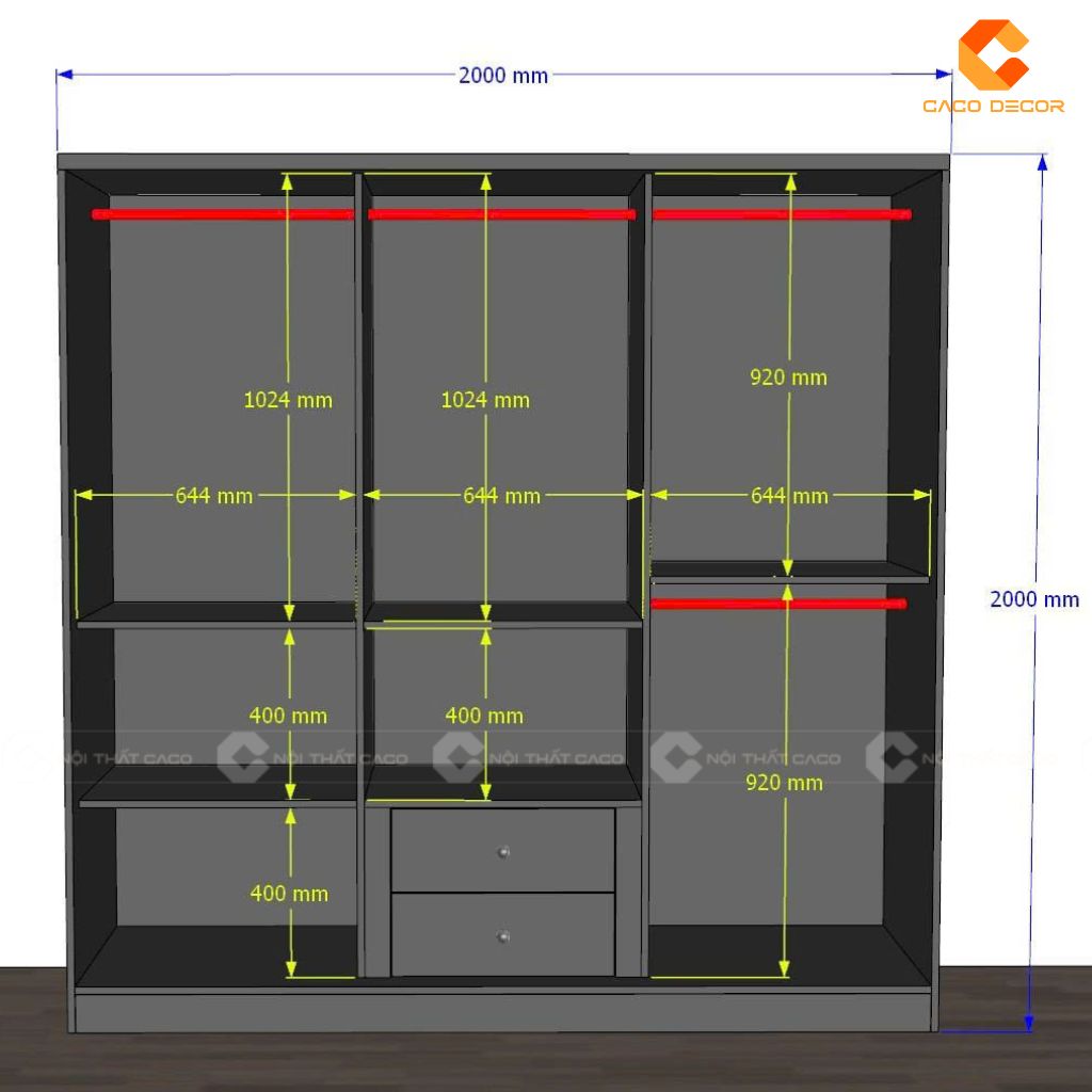 Tủ Quần Áo Cánh Kính TAK093 Khung Nhôm Có LED 4