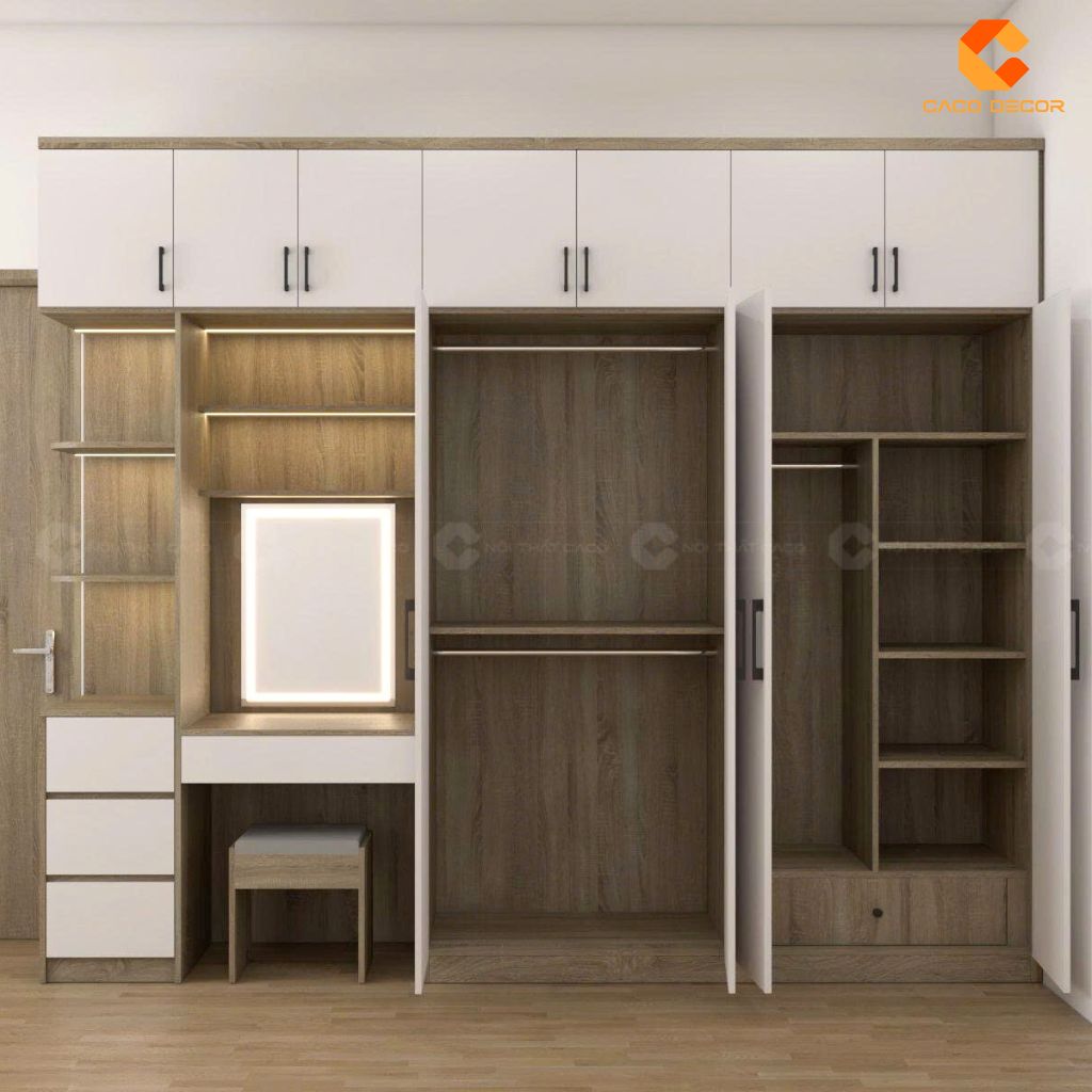 Tủ Quần Áo Gỗ Công Nghiệp TAM098 Kết Hợp Bàn Trang Điểm 3
