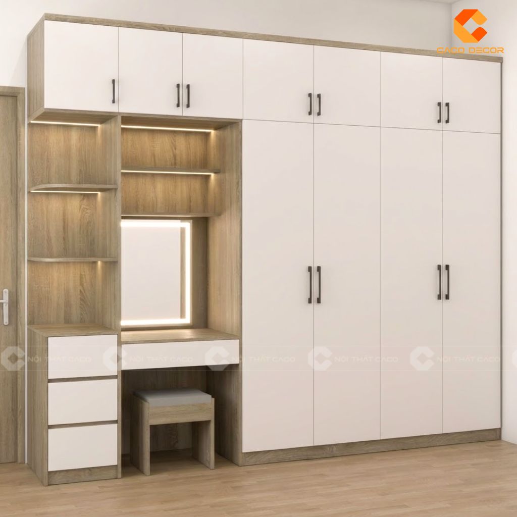 Tủ Quần Áo Gỗ Công Nghiệp TAM098 Kết Hợp Bàn Trang Điểm 2