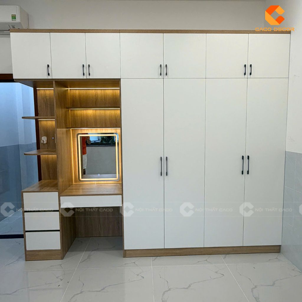 Tủ Quần Áo Gỗ Công Nghiệp TAM098 Kết Hợp Bàn Trang Điểm 4