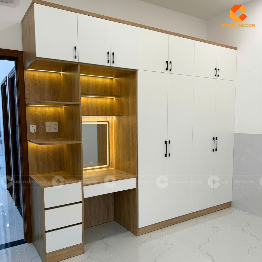 Tủ Quần Áo Gỗ Công Nghiệp TAM098 Kết Hợp Bàn Trang Điểm 6