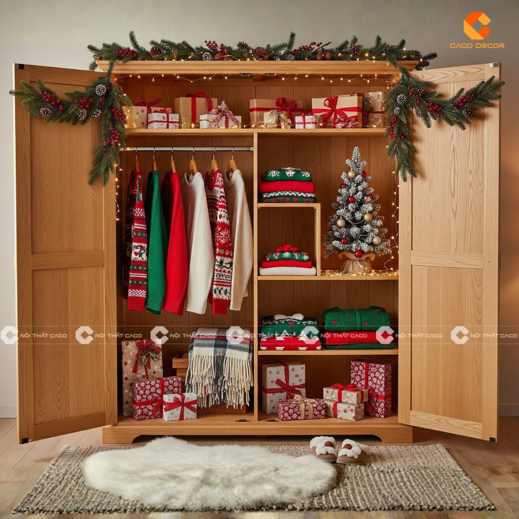 Tủ quần áo gỗ công nghiệp trang trí noel