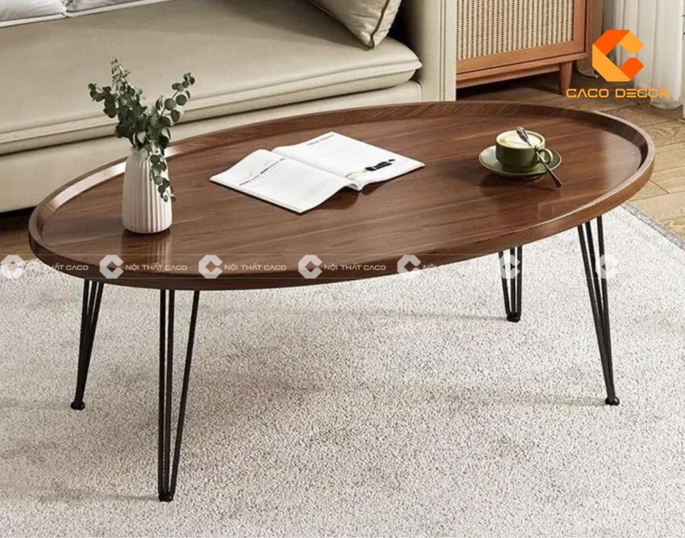 Mẫu bàn trà chân sắt mặt gỗ đầy “cuốn hút” cho phòng khách 1