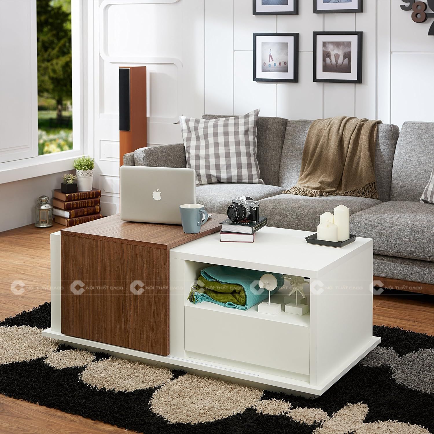 Bàn Trà Gỗ MDF Màu Nâu Vân Gỗ Phối Trắng Độc Đáo, Thanh Lịch - BT022 5