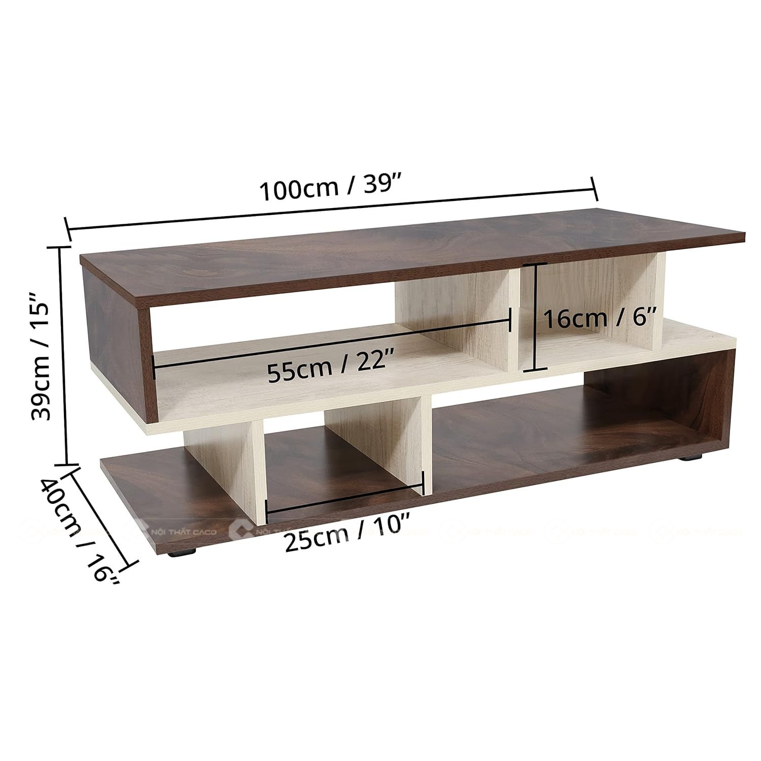 Bàn Trà Gỗ MDF Màu Nâu Vân Gỗ Phối Trắng Thanh Lịch, Hiện Đại - BT09 4