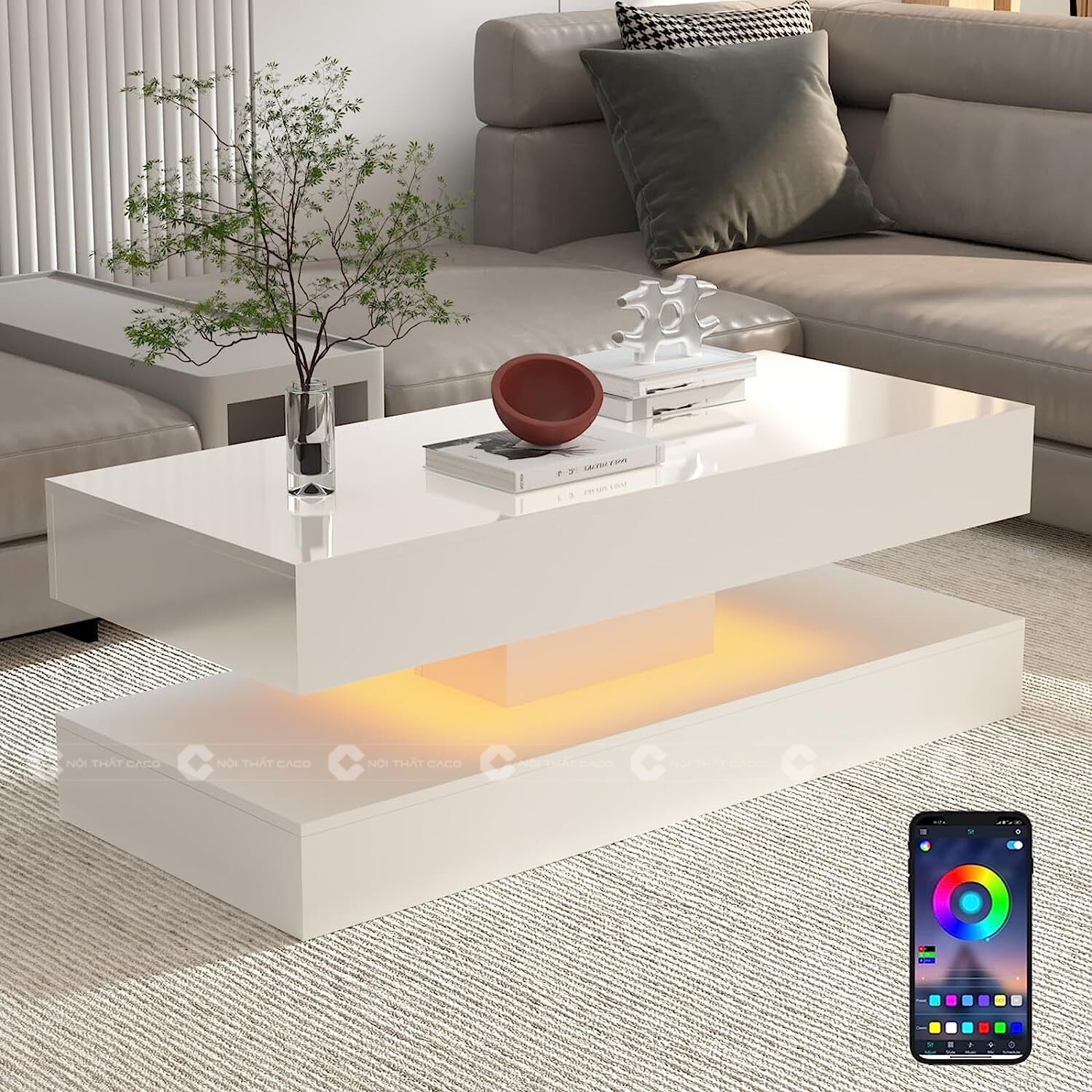 Bàn Trà Gỗ MDF Màu Trắng Phối Đèn LED Độc Đáo - BT013 8