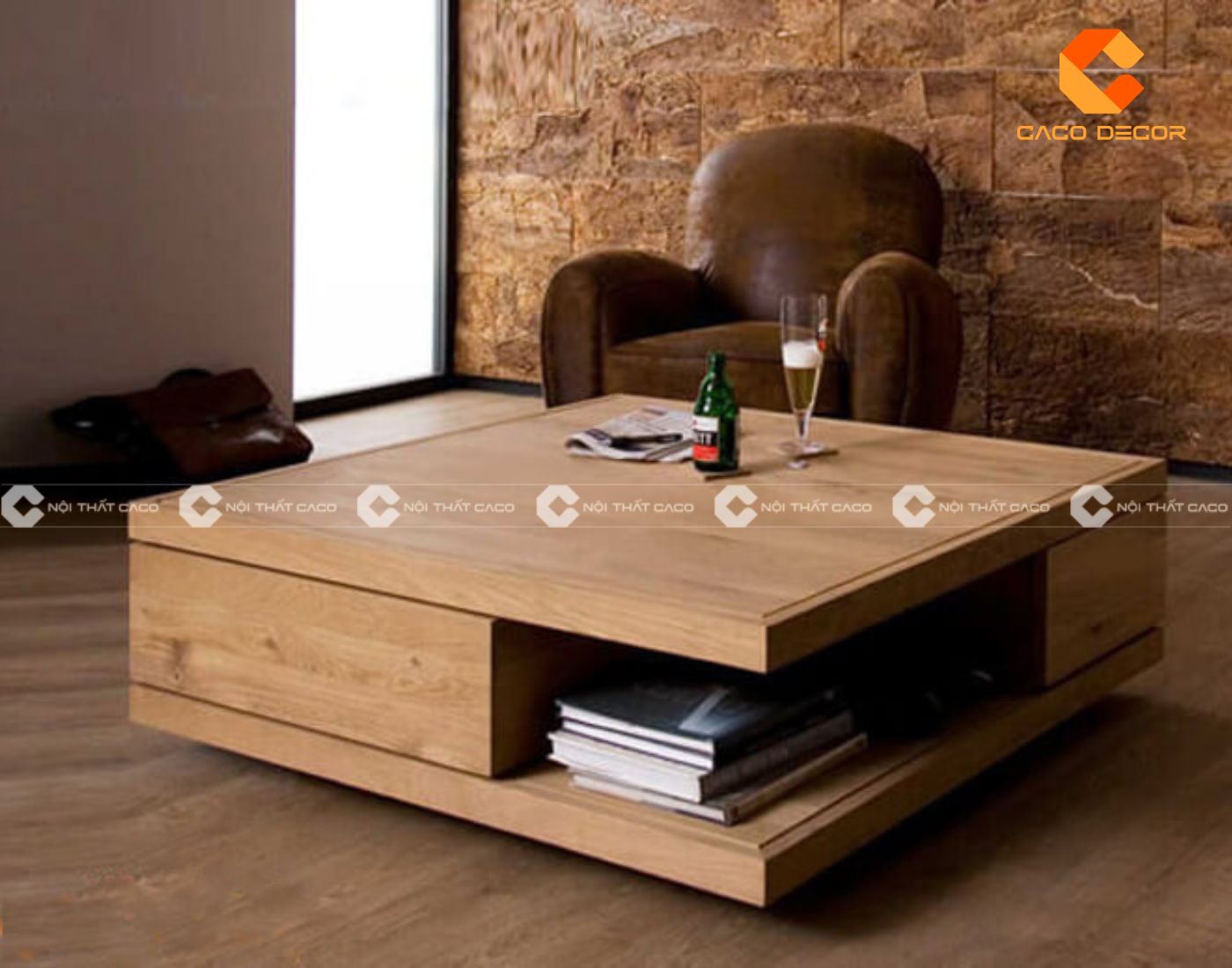 Bàn trà hình vuông mang đến sự cân bằng cho phòng khách