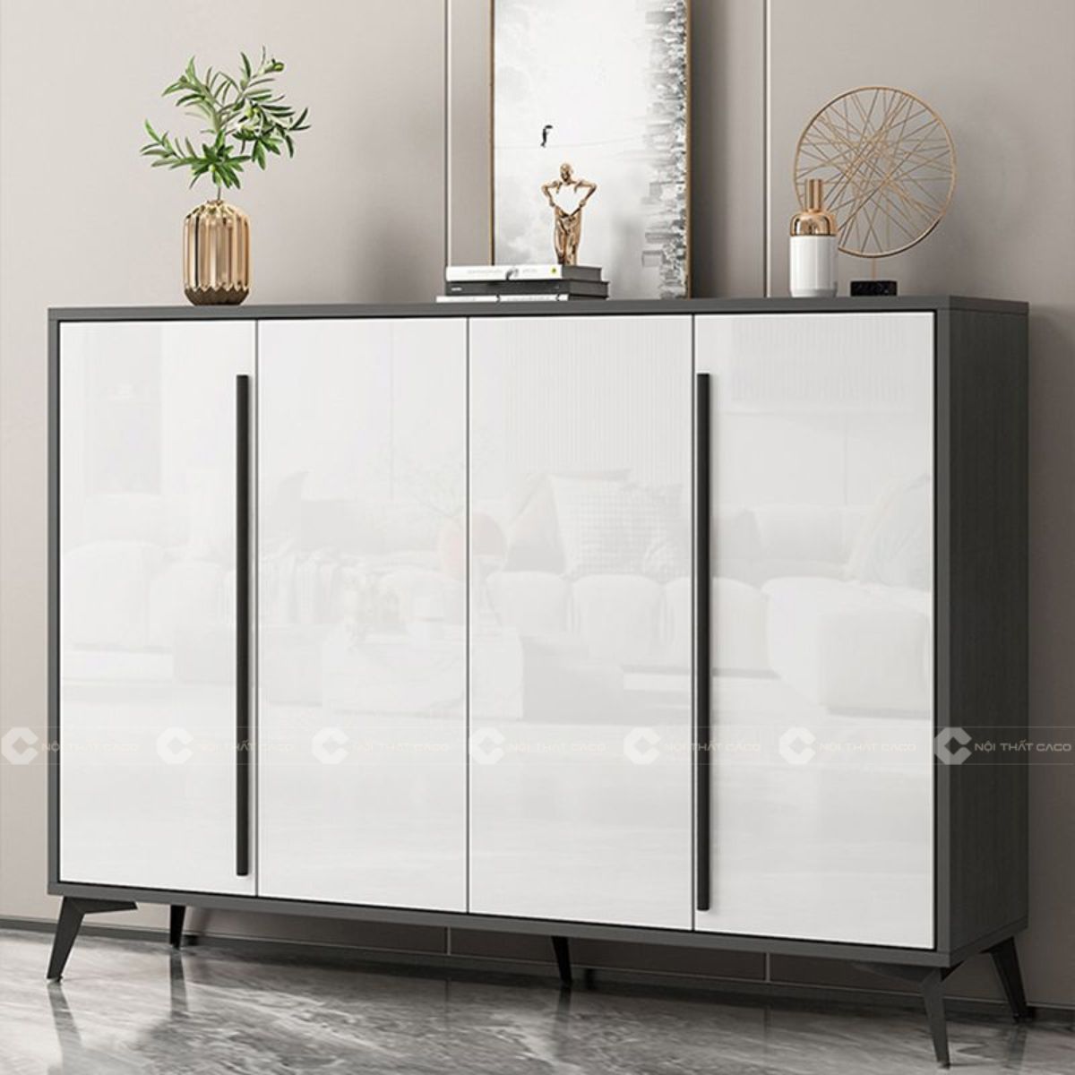 Tủ Giày Dép Gỗ MDF 3 Cánh Màu Trắng Phối Xám Tinh Tế, Hiện Đại - TG029 1