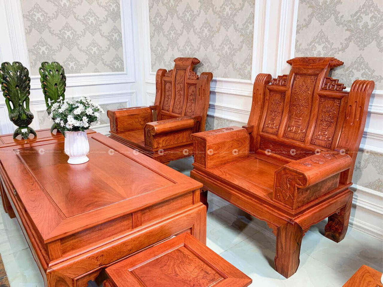 Bộ Salon Gỗ Tự Nhiên Chạm Khắc Tinh Tế, Sang Trọng - SLG014 3
