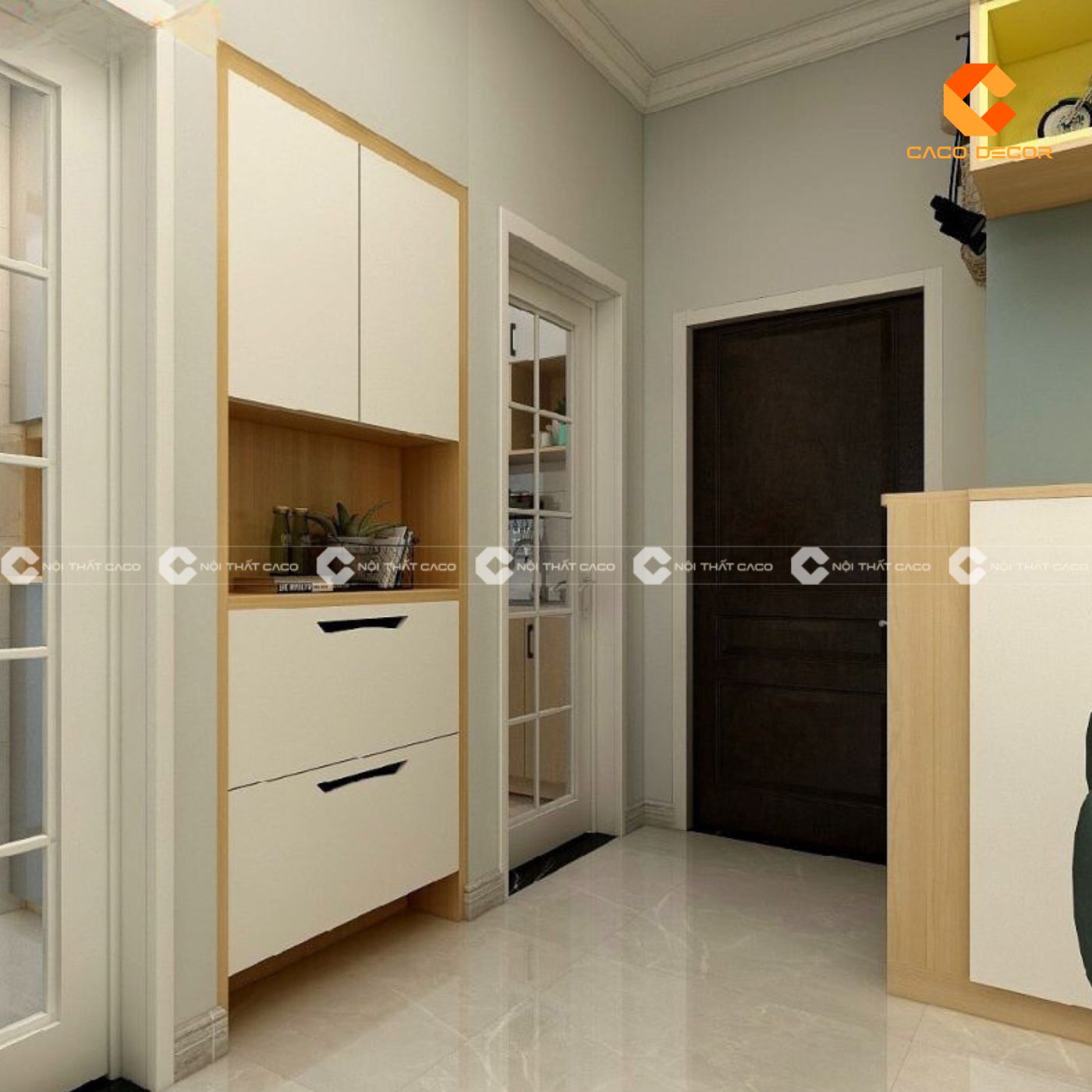 Kích thước tủ giày kiểu âm tường