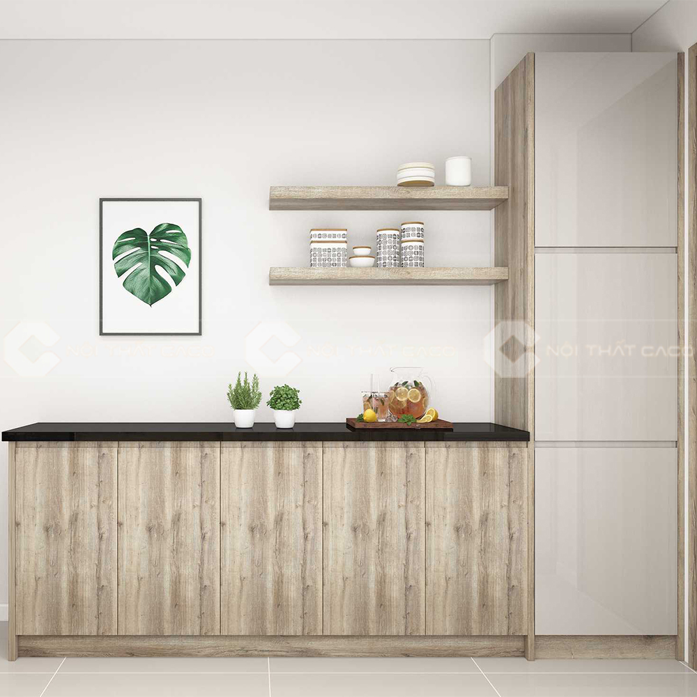 Tủ bếp gỗ MDF An Cường phủ Melamine chữ I tối ưu diện tích