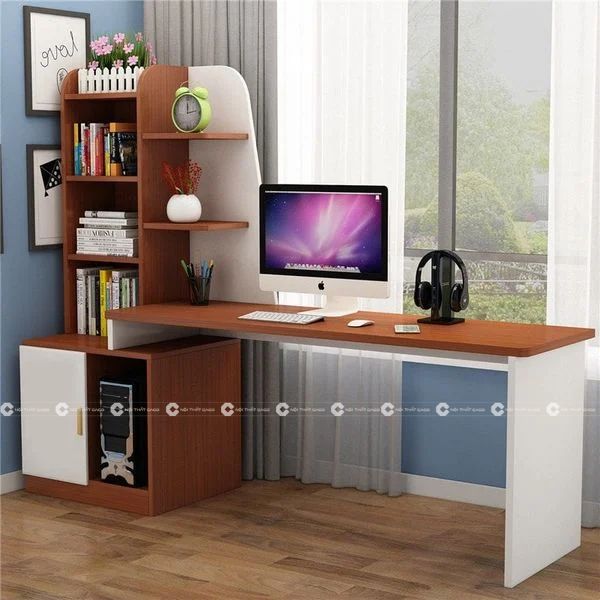 Bàn Làm Việc Gỗ MDF Kết Hợp Kệ Sách Thông Minh - BLV012 6