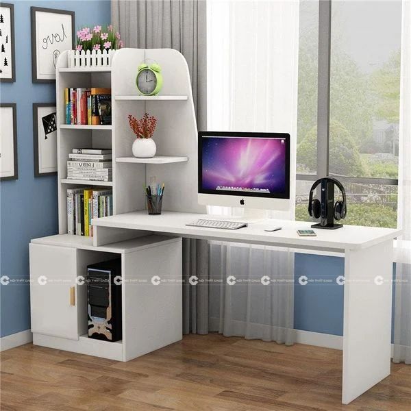 Bàn Làm Việc Gỗ MDF Kết Hợp Kệ Sách Thông Minh - BLV012 4