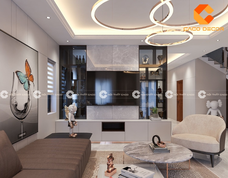 Lam trang trí phòng khách được làm bằng gỗ công nghiệp hiện đại 