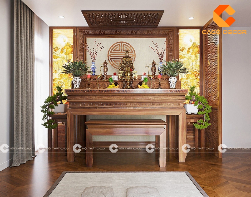 Lam trang trí phòng khách ngăn với phòng thờ