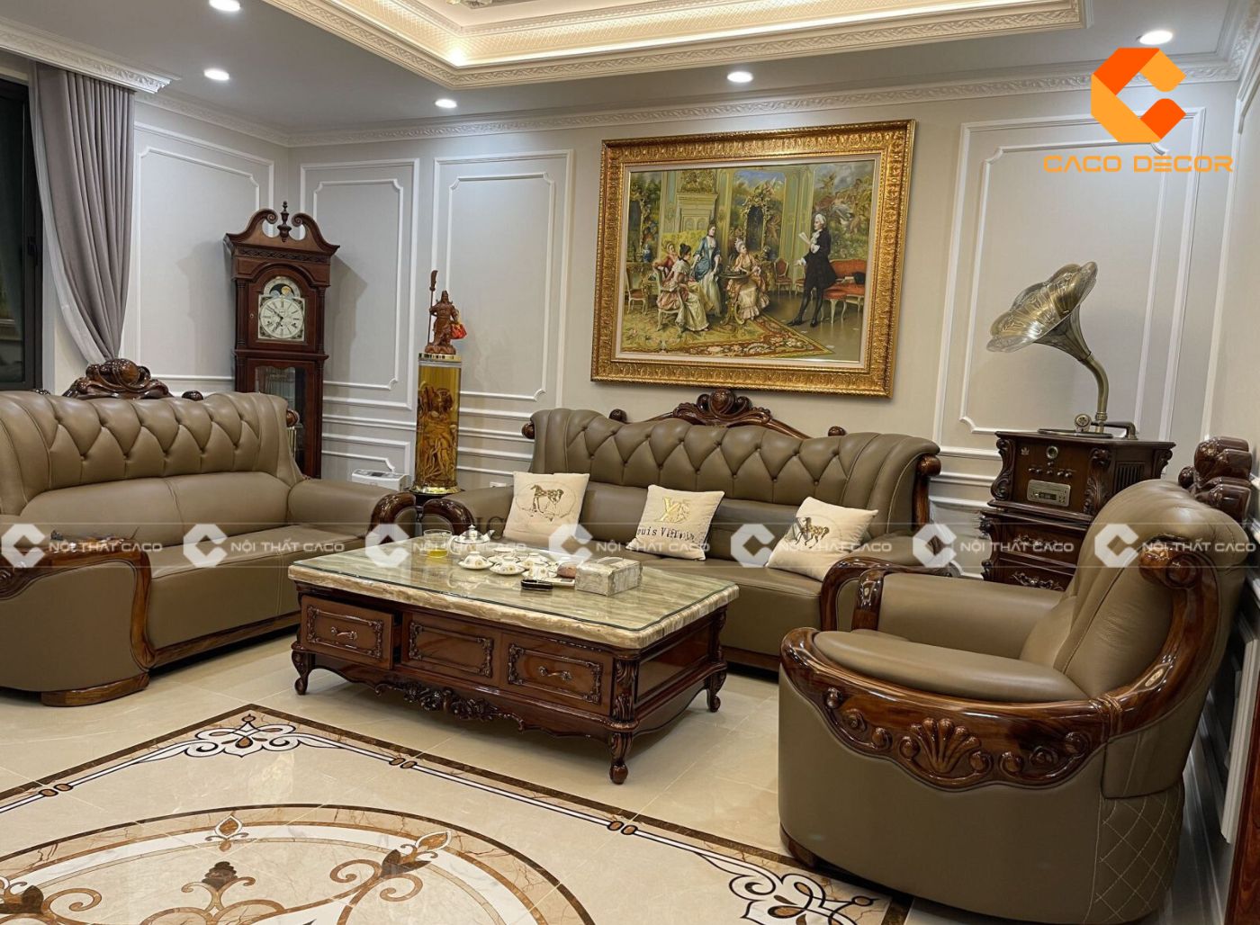 Mẫu sofa bằng gỗ mun cổ điển tinh tế