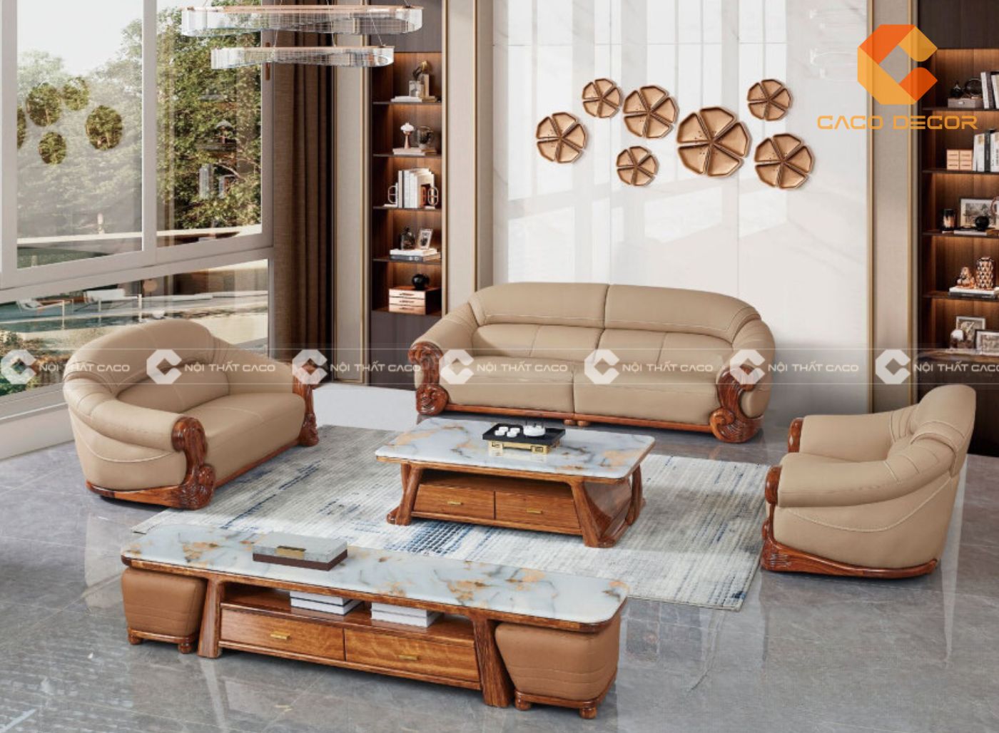 Mẫu sofa bằng gỗ mun tân cổ điển đầy sang trọng