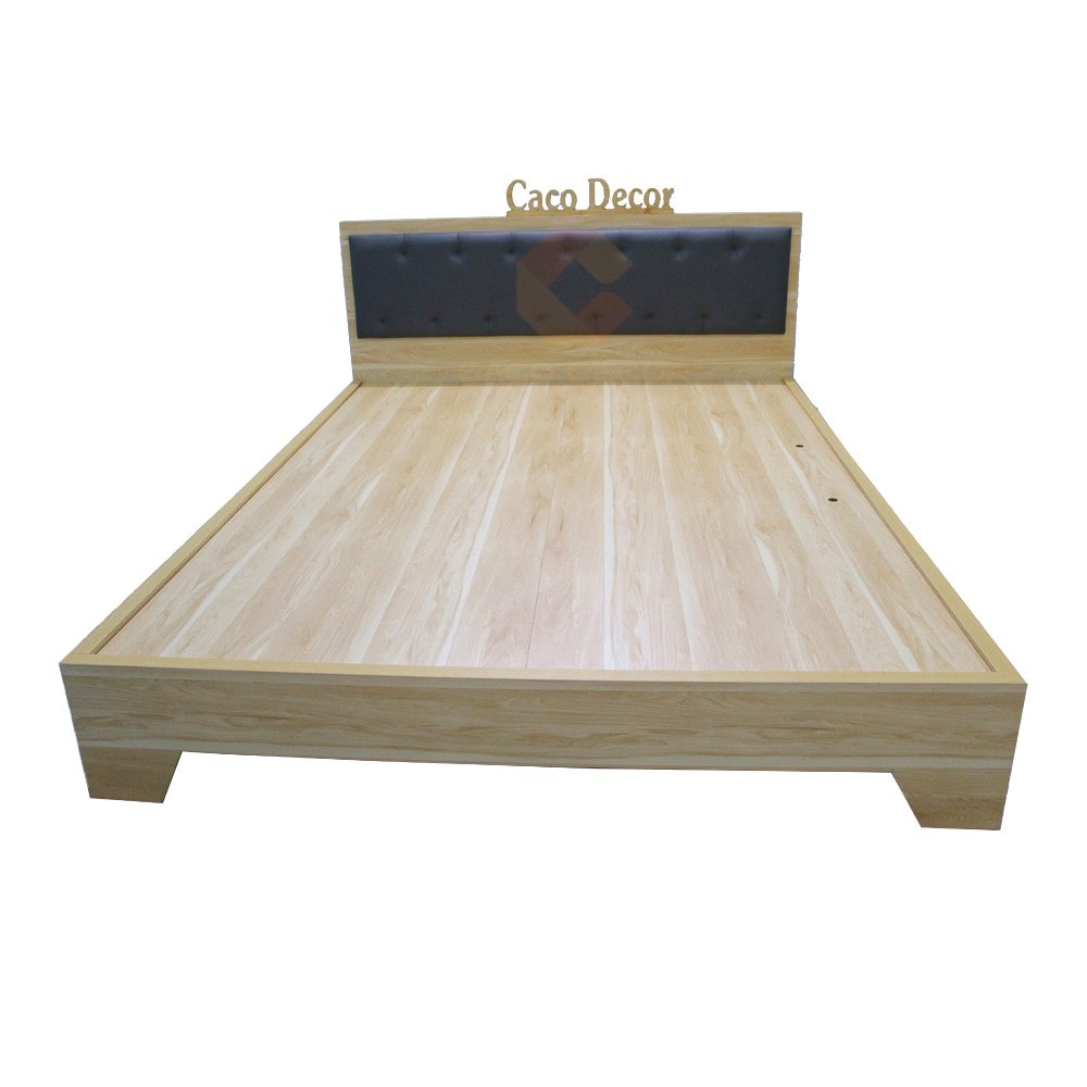 Giường Ngủ Gỗ MDF Melamine Màu Vàng Vân Gỗ Chân Cao Bọc Nệm 1