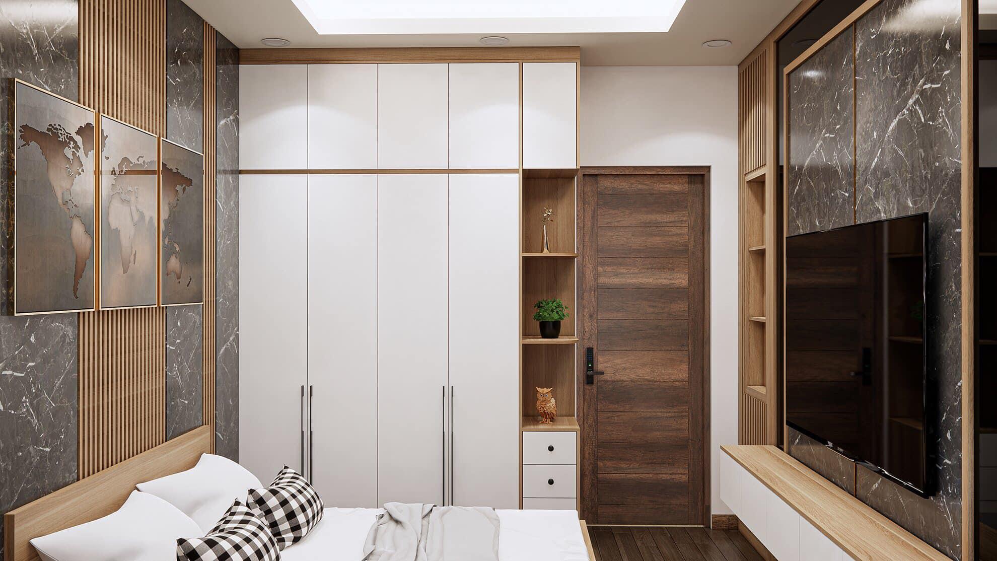  Phòng ngủ nhỏ 3m2 thiết kế kệ tủ quần áo kịch trần giúp tiết kiệm diện tích