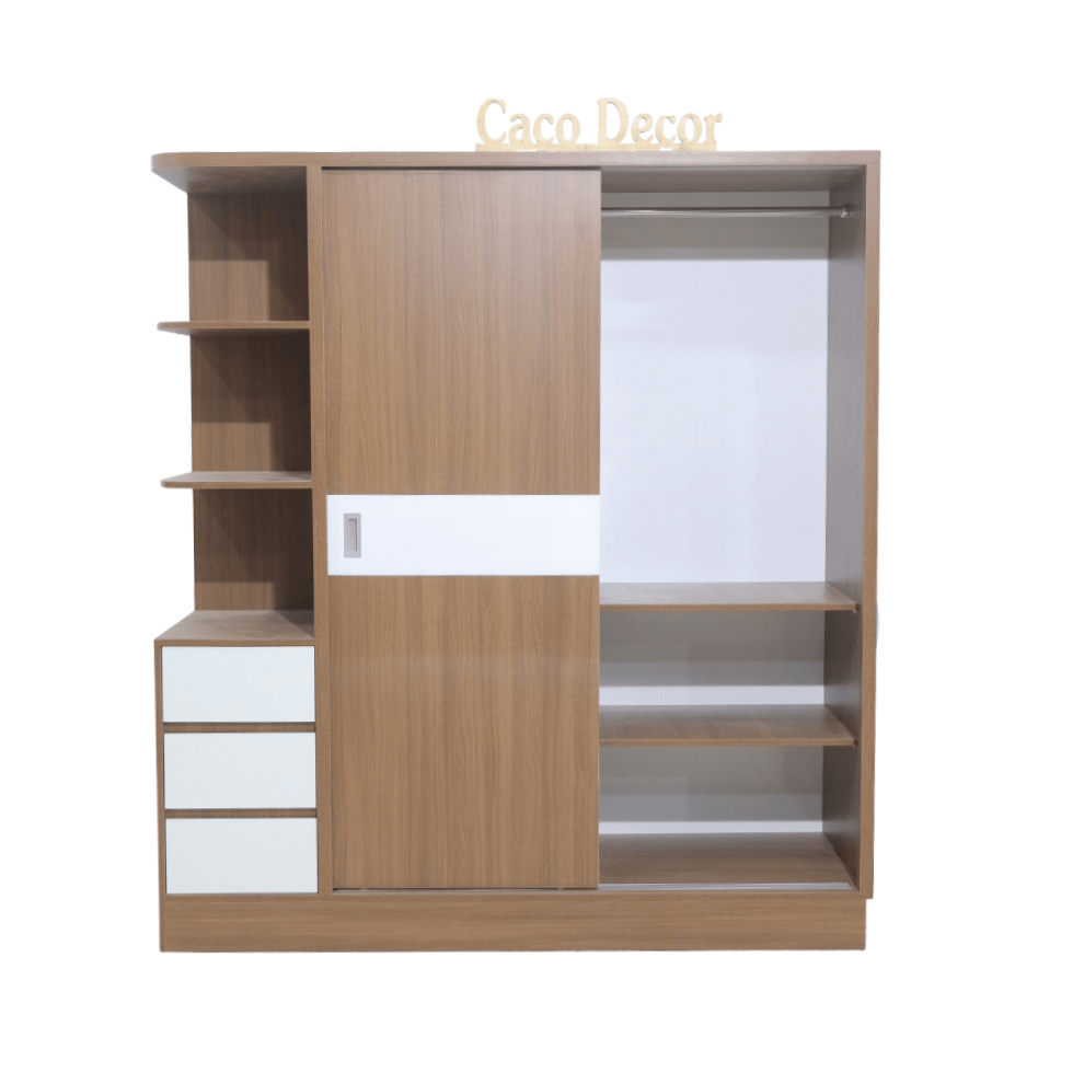Tủ Áo Lùa Gỗ MDF Melamine Màu Óc Chó Phối Chỉ Trắng 3