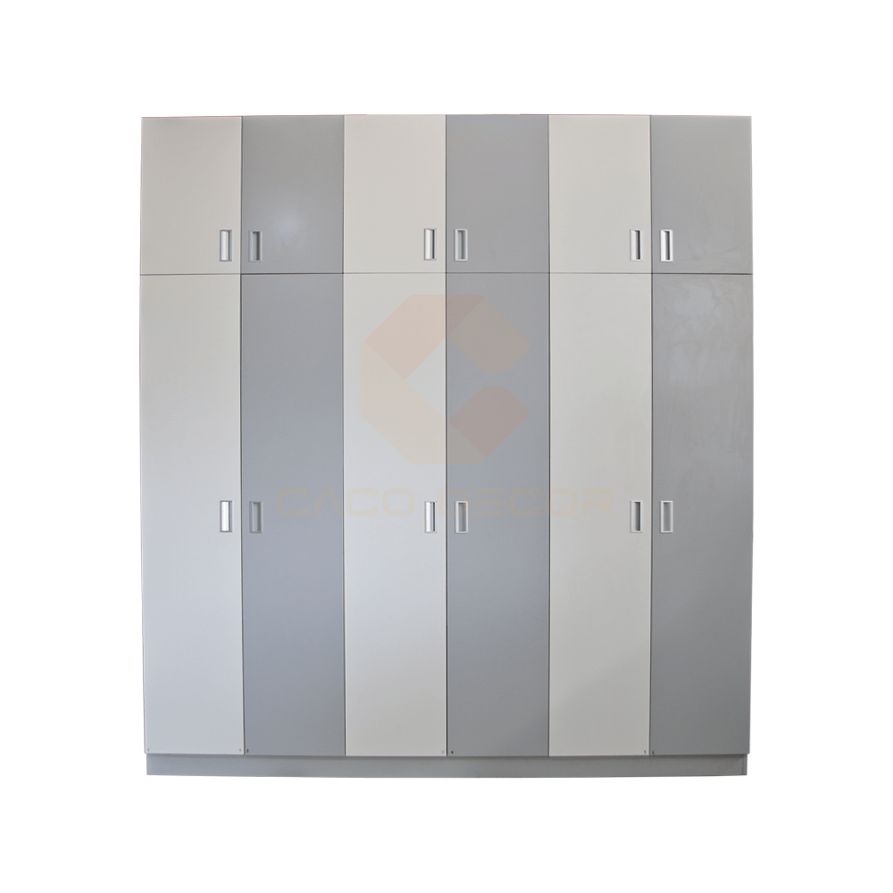 Tủ Áo 6 Cánh Kịch Trần Gỗ MDF Màu Xám Nhạt Phối Cánh Trắng 1