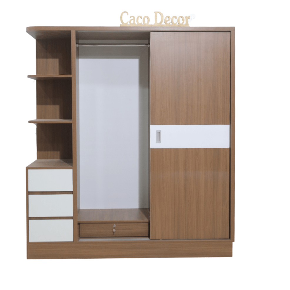 Tủ Áo Lùa Gỗ MDF Melamine Màu Óc Chó Phối Chỉ Trắng 2