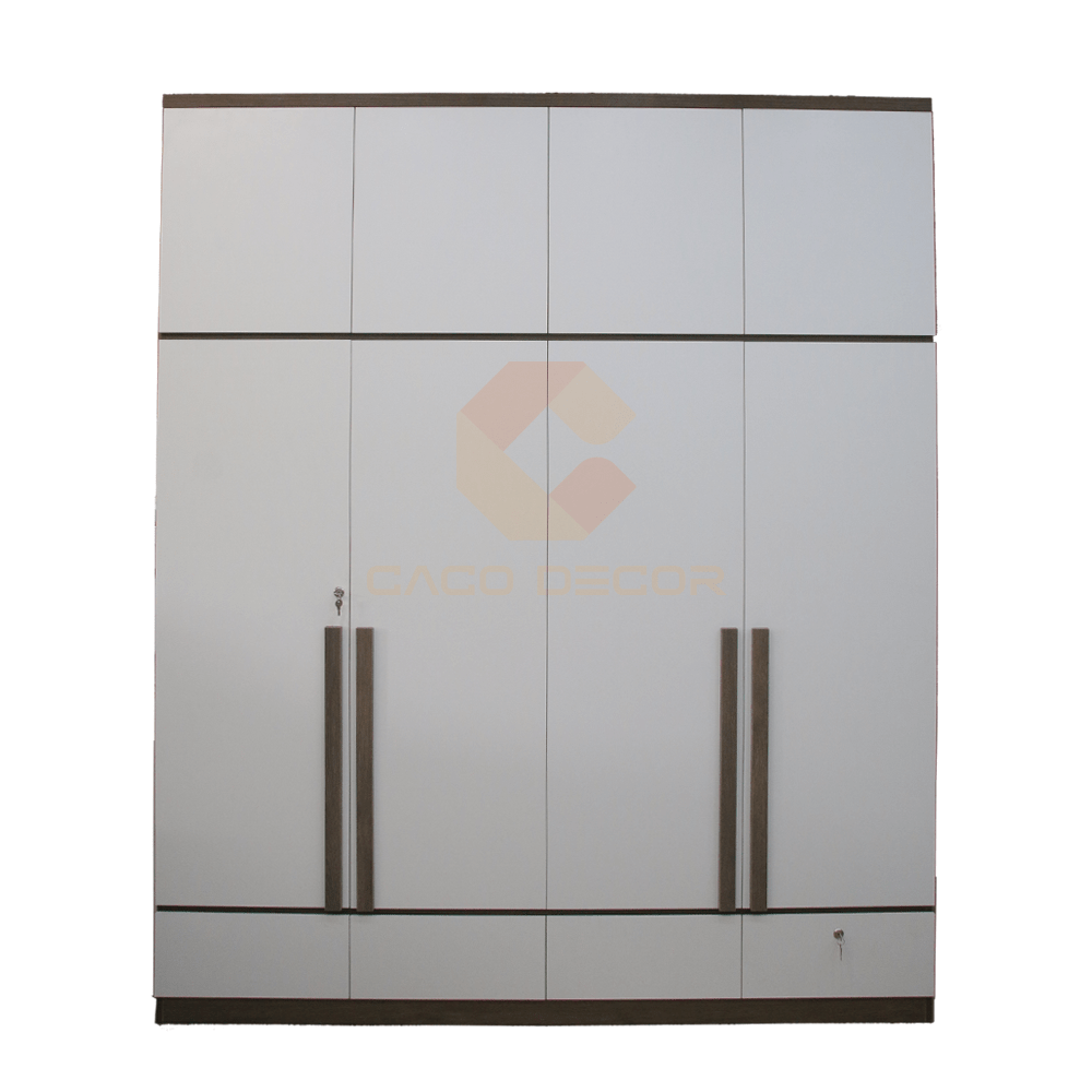 Tủ Áo 4 Cánh MDF Melamine Màu Xám Phối Trắng 1
