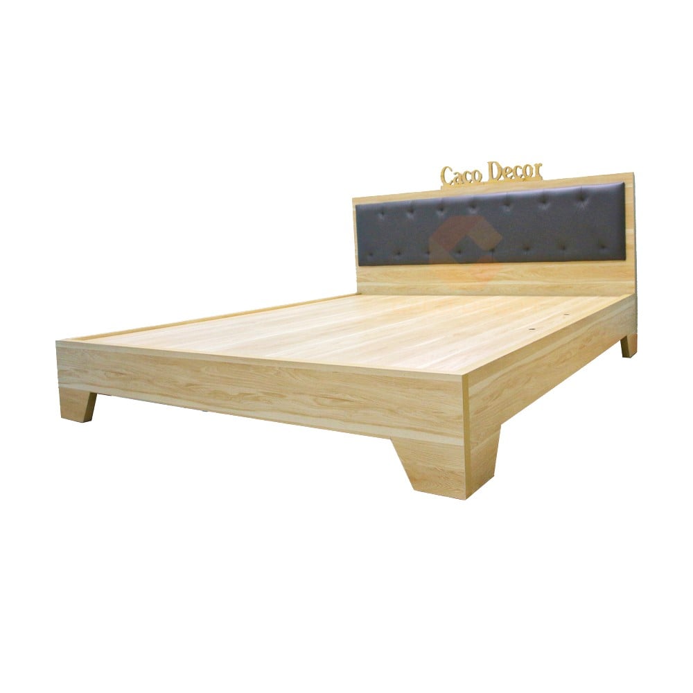 Giường Ngủ Gỗ MDF Melamine Màu Vàng Vân Gỗ Chân Cao Bọc Nệm 2