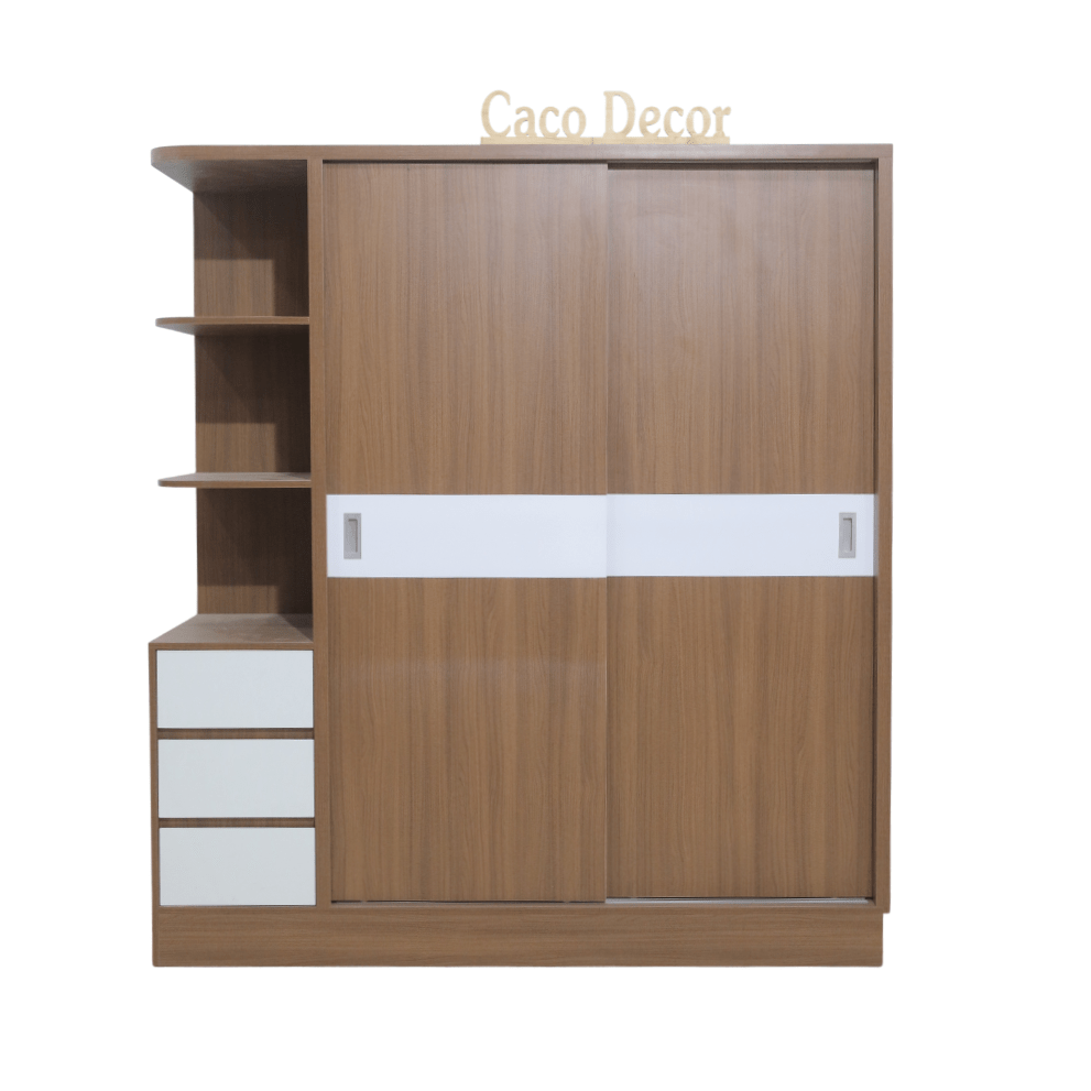 Tủ Áo Lùa Gỗ MDF Melamine Màu Óc Chó Phối Chỉ Trắng 1