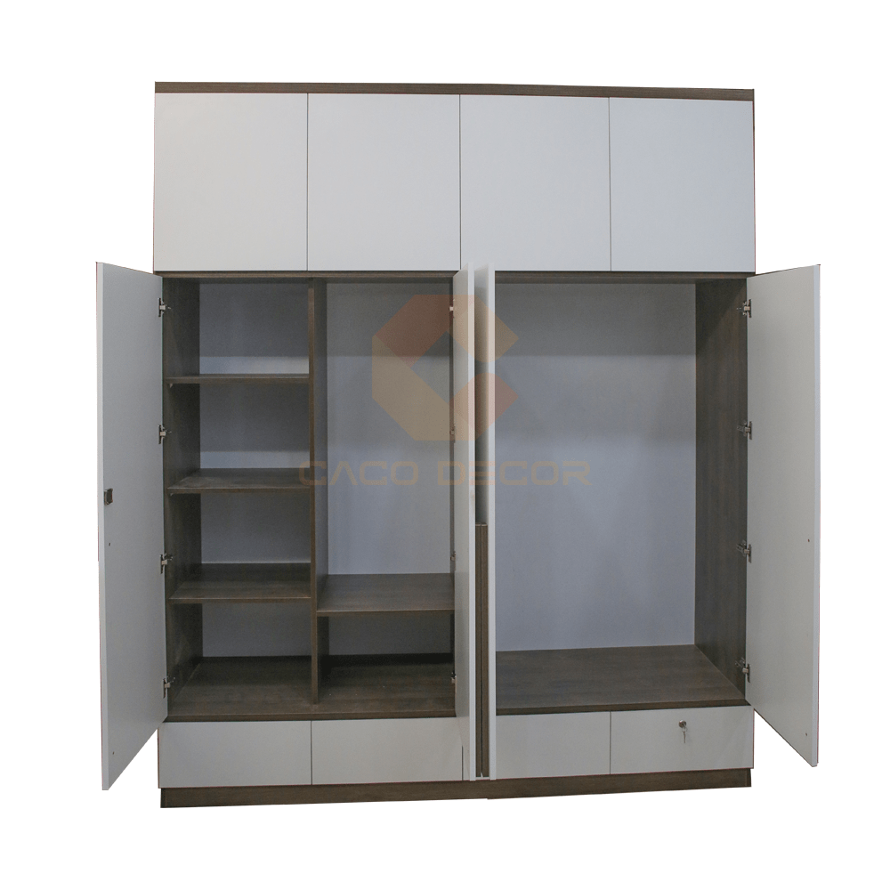 Tủ Áo 4 Cánh MDF Melamine Màu Xám Phối Trắng 2