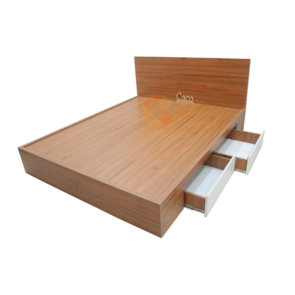 Giường Ngủ Gỗ MDF Melamine Màu Xoan Đào Có Học Kéo 2